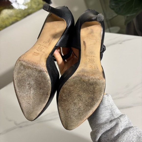 Escada Black Leather Heels with Ankle Strap Sz US 7 - Picture 8 of 13